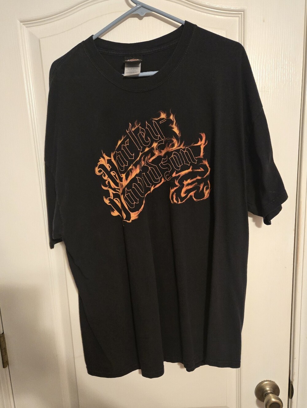 Mens 2XL Harley-Davidson Black T‑Shirt with Orange Flame Script